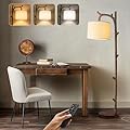 OYEARS Retro Farmhouse Floor Lamp for Living Room with Remote Rustic Standing Lamps Tree Trunk Deco Modern Country Vintage Wood Floor Lamp?Brown,Bulb Included?