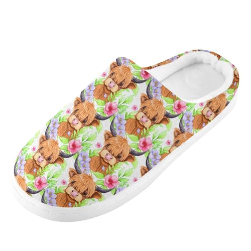 Cute Highland Cow Ox Flowers Floral Mens Womens Slippers Cozy Memory Foam Slippers Slip On Warm House Shoes for Indoor Outdoor Size 16/17 23020732