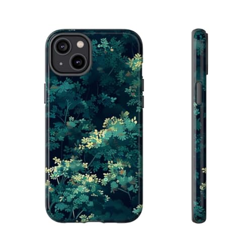Coque iPhone 14 Plus feuillage vert foncé pour éviter les rayures et chutes du quotidien