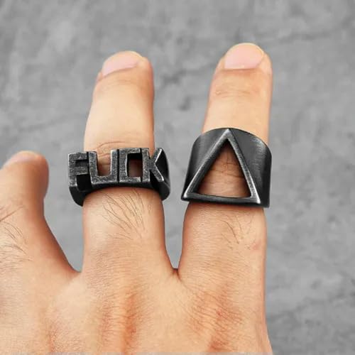 Black Triangle Stainless Steel Mens Rings Punk Simple Unique for Male3