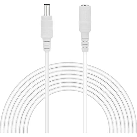 Dericam 20ft Power Extension Cable, 2.1mm x 5.5mm for DC 12V Power Adapter, for CCTV Security Camera/ IP Camra/ DVR Standalone/ LED Strip, 12V-6M, White Cover