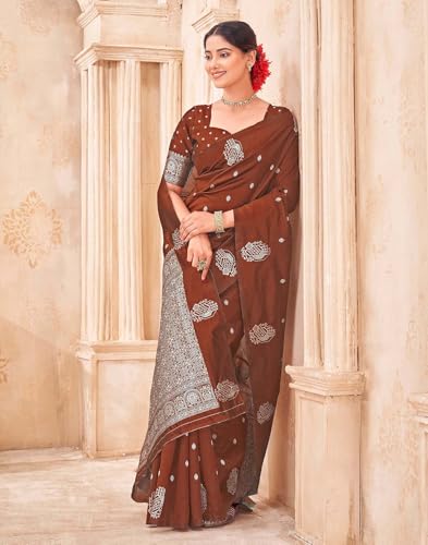 Image of SIRIL Women's Banarasi Soft Silk Saree Pure Silk with Unstitched Blouse Piece