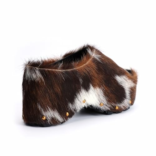 Image of XOBZJH Long-Hair Calfskin Chunky Clog Slide for Women - Memory Foam Luxury Slip on Shoes Women's Mules & Platform Clogs,Designer Mules for Women 2025