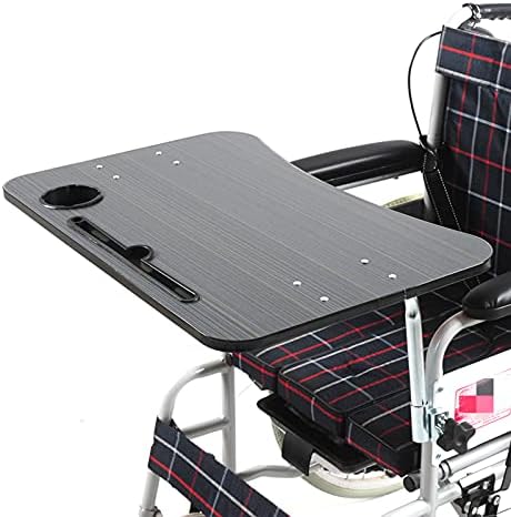 Wheelchair Tray Wooden with Mobile Phone Card Slot and Water Cup Card Slot Removable Wheelchair Lap Tray, Medical Portable Wheelchair Desk for Eating, Reading, Resting (Black)