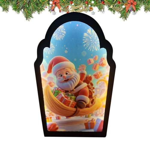 Espejo con Holograma navideño - Diseño de Papá Noel, Pantalla de luz de proyección, decoración navideña, Festivo, Espejo LED | Diseño de imitación de Holograma para Ventana Oficina Vacaciones