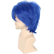 Topcosplay Unisex Anime Cosplay Wig Short Blue Layered Fluffy Halloween Costume Party Wigs