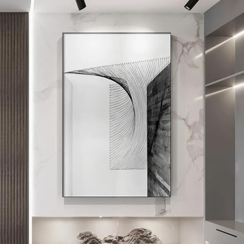 Tableau moderne noir et blanc abstrait pour créer une ambiance zen dans votre salon