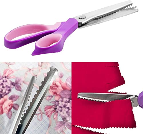 Pinking Shears Scissors For Fabric, 2-Piece Bundle Of Zig Zag Scissors & Scalloped Pinking Shears | 100% Stainless Steel Sewing Pinking Shears For Fabric Cutting, Ideal Craft Scissors Decorative Edge #TOP3