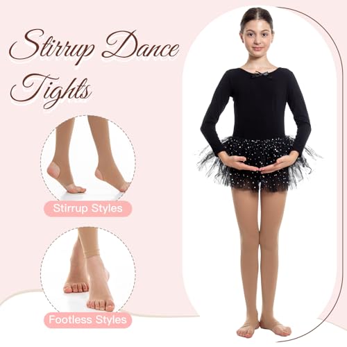 MANZI 2 Pairs Girl's Stirrup Dance Tights Convertible Transition Todder Ballet Tights 40D Light Suntan Large by MANZI - Used condition - Image 5