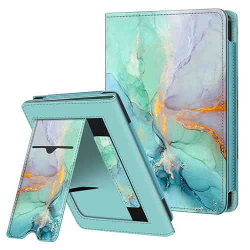 Fintie Funda para Tolino Shine Color/Shine 5 (2024)/Shine 4 (2022) y Kobo Clara Colour/Clara BW(2024)/Clara 2E (2022) – Funda con tarjetero Correa de mano y Auto Sleep/Wake, mármol esmeralda