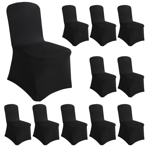 Universel Housse de Chaise Extensible, 10 Pièce Couverture Housses de Chaise Mariage, Housses de Protection Universelle pour Chaises sans Bras, pour Vacances, Banquet, Fête, Célébration (Noir)