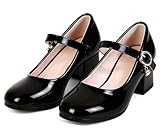 DADAWEN Girls Dress Shoes Mary Jane Flower Girls Shoes Cute Princess Shoes Low Heels for School Wedding Party (Toddler/Little Kids/Big Kids) Black US Size 12 M Little Kid