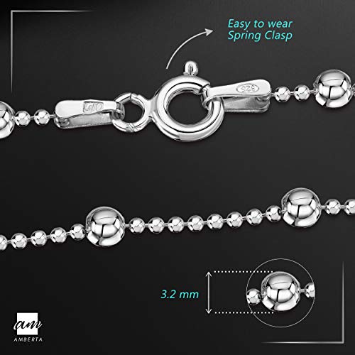 Amberta Bijoux - Chaîne Argent 925/1000 - Bracelet de Cheville 3,2 mm aux Maille Boule - Réglable 22 à 25,5 cm - Facilement Ajustable