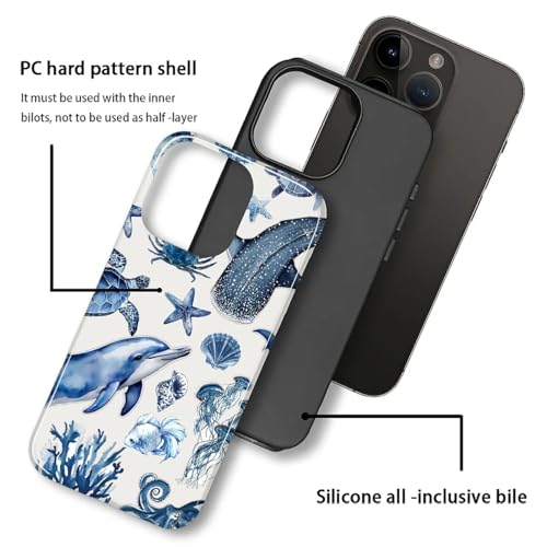 Wqwaxxc Compatible with iPhone 14 Pro Case,Glossy 2-in-1 Sleek All-Inclusive Dual-Layer Material Soft TPU + PC Back for Reef Whale Shark Ocean Sea Coral - image 3