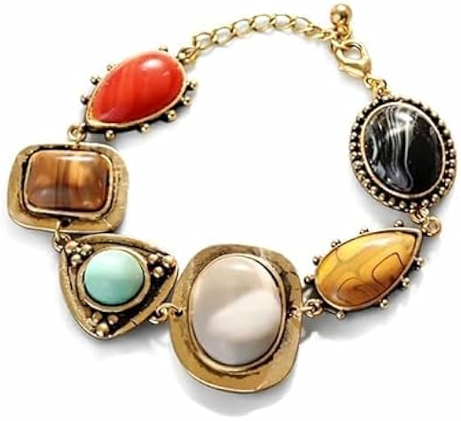Boho Style Multicolor Stone Bracelet for Women | Antique Gold Finish Statement | Adjustable Fashion Bracelet for Party &amp; C...