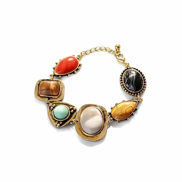 Boho Style Multicolor Stone Bracelet for Women | Antique Gold Finish Statement | Adjustable Fashion Bracelet for Party & C... - Review, Price and Buying Guide