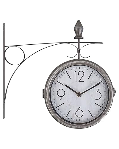 Beliani Horloge Murale Type de Gare Double Face 26 cm de Diamètre Accessoire Déco au Style Rétro Vintage Parfait pour Couloir ou Entrée