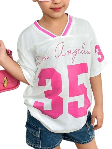 Image of WDIRARA Toddler Girl's Jersey Shirt Number Graphic Tee Short Sleeve V Neck Top