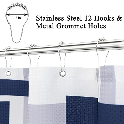 Naturoom Modern Geometric Shower Curtain Blue, Waterproof Shower Curtains And Polyester Bath Curtain For Bathroom, Textured Fabric Shower Curtain Set With 12 Hooks, Machine Washable, 72 X 72 Inch #TOP2