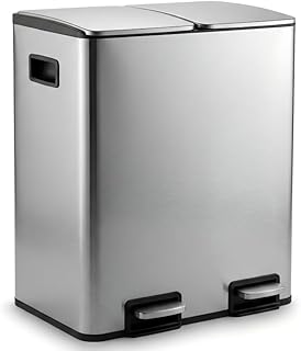 Mülleimer Küche 2 x 19 L(38L), Edelstahl Treteimer mit Deckel, Mülltrennsystem 2 Fächer, Abfalleimer mit Softclose, Fingerabdruckresistent, Pedaleimer mit Inneneimer für Küche Haushalt