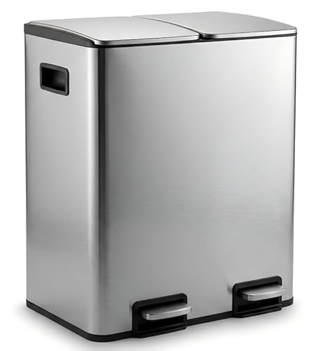 HOMICKER Mülleimer Küche 2 x 19 L(38L), Edelstahl Treteimer mit Deckel, Mülltrennsystem 2 Fächer, Abfalleimer mit Softclose, Fingerabdruckresistent, Pedaleimer mit Inneneimer für Küche Haushalt