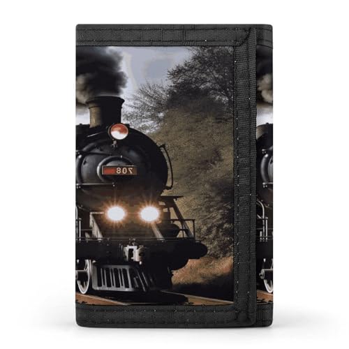 JTREHY Steam Train Wallet Trifold Wallet for Men Ultra Slim Minimalist Purse Wallet Credit Card Holder