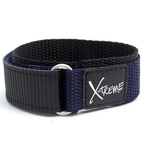 New X-Treme 20mm Tough Secure Hook & Loop Nylon Watch Band Strap Gents Men's with Ring End - Dark Blue
