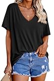 Tankaneo Womens Oversized Tshirts V Neck Short Sleeve Tops Summer Casual Loose Fit Tunic Tee Shirts Black