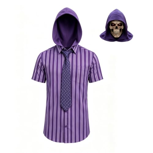 awlnany HeMans Skeletor Cosplay Hat Mask Shirt Costume Suit Adult Men Halloween Skeletor Costume Outfits(L)