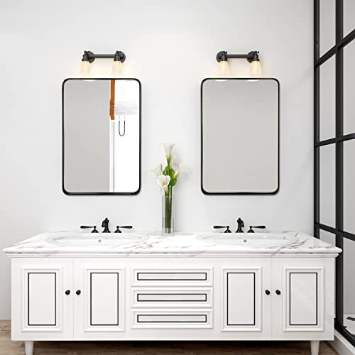 Whitebeach Black Bathroom Mirrors For Wall Vanity Metal Frame Mirror Rectangular Wall-Mounted Black Mirror For Bathroom 22"×30" #TOP3