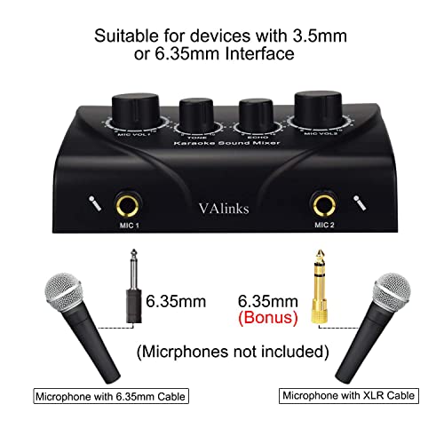 Valinks Portable Karaoke Mixer,Professional Digital Audio Sound Karaoke Machine Echo Mixer System For Family Party Entertainment, 2 Mic Inputs For Tv/Pc & Amplifier #TOP4