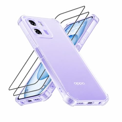 LACAE Custodia per Oppo A6x 4G/5G / Oppo A6 4G/5G / Oppo A6k con 2 Pellicola Protettiva in Vetro Temperato, Cover Trasparente Antiurto in TPU con Angoli Airbag, Sottile - Transparent