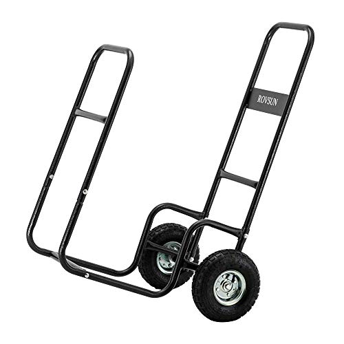 ROVSUN Firewood Cart Wood Hauler Fireplace Log Carrier Mover, Outdoor Indoor Wood w/Rolling