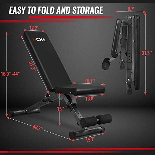 KICODE Weight Bench, Adjustable Strength Training Bench for Full Body Workout, Multi-Purpose Foldable Incline Decline Exercise Workout Bench for Home Gym