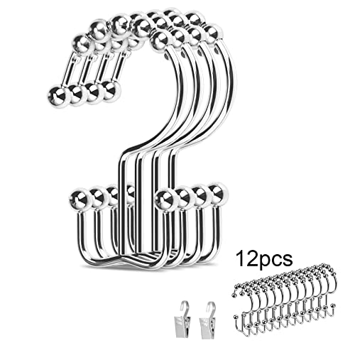 Goeveo Shower Curtain Hooks Rings, 12 PCS Rust-Proof Metal Shower Curtain Rings for Shower Curtain Rod, Balance Sliding Double Sided Shower Hooks for Shower/Bedroom/Kitchen Utensils/Towels (Silver) Goeveo Shower Curtain Hooks Rings, 12 PCS Rust-Proof Metal Shower Curtain Rings for Shower Curtain Rod, Balance Sliding Double Sided Shower Hooks for Shower/Bedroom/Kitchen Utensils/Towels (Silver)