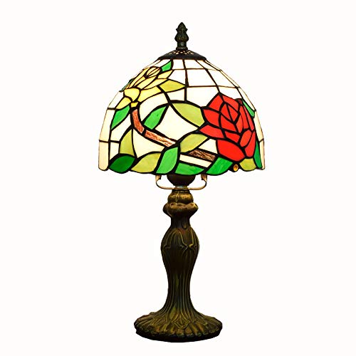 Aioneer Dia20Cm American Pastoral Lamp Creative Tiffany Stained Glass Two-Color Rose Table Lamp Bedroom Bedside Decoration Small Table Lamp Bar Light