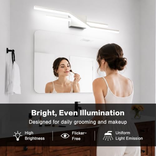 Image of SOLFART Vanity Lights for Bathroom Dimmable Modern Brushed Nickel Bathroom Light Fixtures Over Mirror 32 Inch