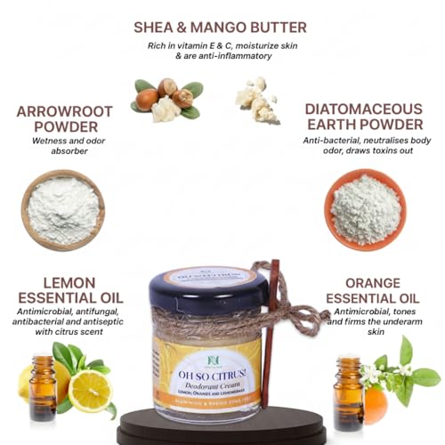Image of Oh So Citrus Deodorant for Men & Women | Free from Aluminium and Baking Soda | Deo for Men, Deodorant Cream with Lemon, Orange and Lemongrass (30 g, Pack of 1)