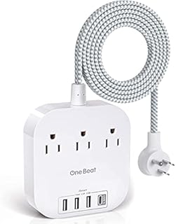Power Strip with USB C, 3 Outlets 4 USB Ports (22.5W/4.5A) Desktop Charging Station, Flat Plug, 5ft Braided Extension Cord, Non Surge Protector for Travel, Cruise Ship, ETL Listed