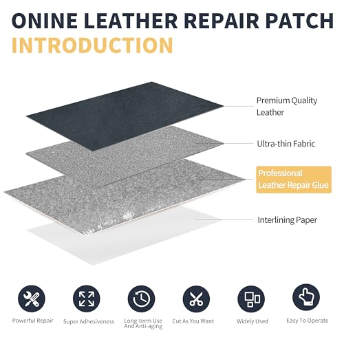 Image of ONine Leather Repair Patch, 3 x 60 inches, for Furniture, Vinyl, Couch, Sofas, Car Seats, Office Chairs (Dark Grey)