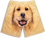 MOUNW 3D-Hundekopf-Shorts, Golden Retriever-Hose, bedruckte Herren-Shorts, lustige, schnell trocknende Athleisure-Strandshorts for Haustierliebhaber (Color : Yellow, Size : XXL)