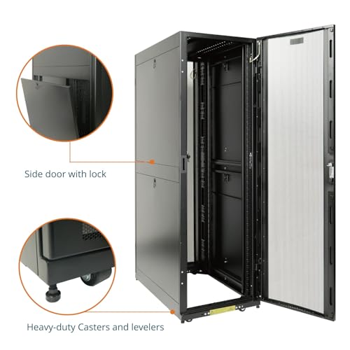 Image of Tecmojo 47U Server Rack Cabinet - PRE-Assembled 24inch Width 43inch Depth IT Network Equipment Cabinet Rack Enclosure with Casters - 3000lbs Weight Capacity,Black