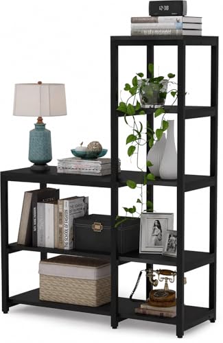 Image of Engineered Wood 8-Tier Bookshelf | Book Shelf Wooden for Home | Ladder Corner Bookshelves | 8 Shelves Display Rack Storage Shelf for Living Room | Black| 100x40x145 cm