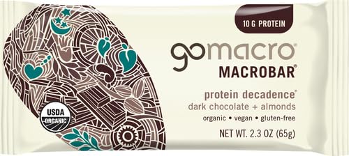 Image of GoMacro MacroBar Organic Vegan Protein Bars - Dark Chocolate + Almonds (2.3 Ounce Bars, 12 Count) (Pack of 12)