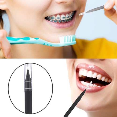 Image of Patelai 100 Pieces Braces Dental Brush for Cleaner Interdental Toothpick Dental Tooth Flossing Head Oral Hygiene Flosser Toothpick Cleaners Tooth Tool(Black, Grey,Yellow,Various Sizes)