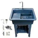 Include un singolo rubinetto per acqua fredda rotante a 360° per un facile accesso a tutte le aree del lavandino, funge anche da scaffale e vasca da bagno per cani di piccola e media taglia.