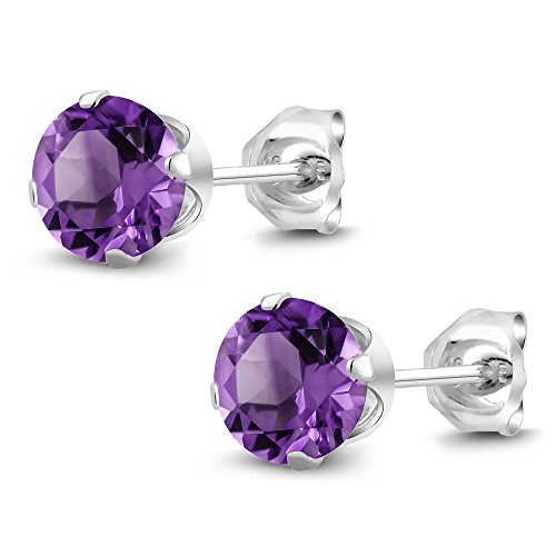 925 Sterling Silver Purple Amethyst Stud Earrings (1.50 Carat, Round 6MM) for Women and Men