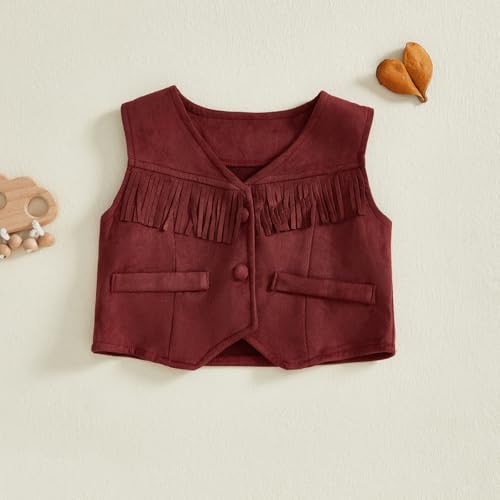 Baby Western Vest Sleeveless Button Down Vintage Cowboy Fringe Jacket Tassel Hippie Cowgirl Cardigan For Girls Boys4