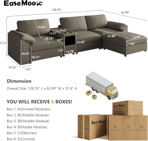 Image of EASE MOOSE Modular Sectional Sofa, Sofas for Living Room, Light Grey