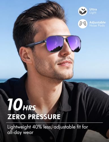 Image of Luenx Aviator Polarized Sunglasses for Men: Square UV400 Driving